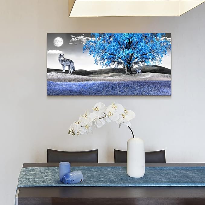 Canvas Wall Art For Living Room Family Wall Decor For Bedroom Modern Office Decorations Blue Tree Wall Pictures Artwork Black And White Scenery Paintings Room Canvas Art Prints Home Decor 20" X 40"