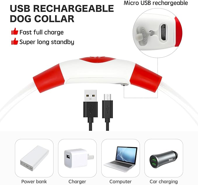 BSEEN Light Up Dog Collar - Rainproof LED Dog Collar Rechargeable - TPU Cuttable Glowing Puppy Collar for Small Dogs& Cats, High Visibility Safety Dog Lights for Night Walking (XS-Red 40cm)