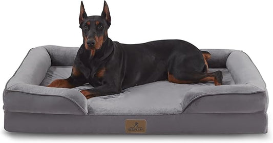 Bedfolks Orthopedic Dog Bed, Waterproof Dog Sofa Bed for Extra Large Dogs, Egg Foam Pet Couch Bed with Removable Washable Cover and Nonslip Bottom, Dark Grey