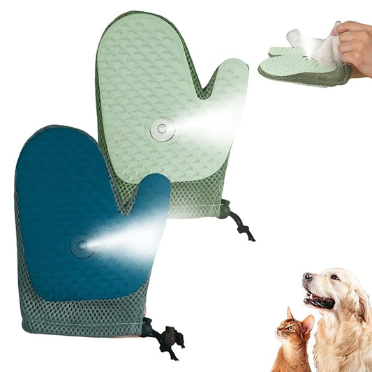 All-in-One Grooming Mist Glove for Pets, Cat Grooming Steam Gloves, Double Sided Pet Hair Remover Gloves for Clothes Furniture, Removal Glove Tool For Long Short Curly Dogs Cats Hair (Green+Blue)