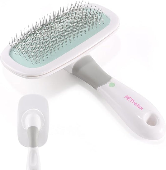 360°Rotating Dog and Cat Brush with Coated Tips and Soft Pins in 2 Length Gentle Slicker Brush for Small Dogs Puppies Yorkies Poodles Removes Loose Fur