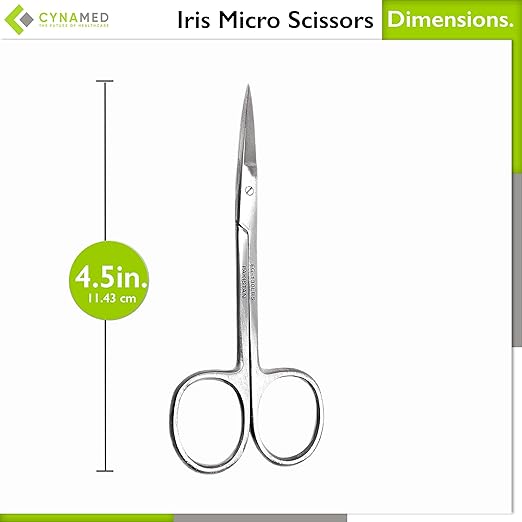 Cynamed Iris Micro Dissecting Precision Lab Scissors, Fine Point Straight - Perfect for Doctors, Nurses, EMS, Students, Education & Training and More (Pack of 5)