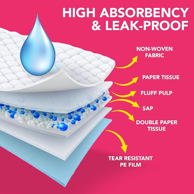 Disposable Dog Training Pads – Highly Absorbent Pee Pads with Quick-Dry Gel, Leak Proof Backing, Pheromonal Attractant for Housebreaking and Indoor Potty Training – 23 x 23 in (100 Count)