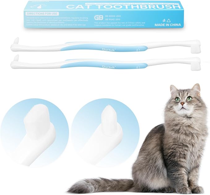 2 Pcs Dual-Sided Cat Toothbrush with Micro Brush Head, Ultra Soft Nano Bristles Pet Toothbrush Kit, Kitten/Puppy Toothbrushes, Fit into Cats/Small Dogs Mouth, Avoid Bleeding Gums