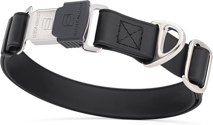 Dogline Biothane Waterproof Dog Collar with Herm Sprenger Black Stainless Steel Quick Release Buckle – Heavy Duty Tactical Durable Collar for Dogs – Comfortable and Safe Pet Collar W 1" L 15-25" Black