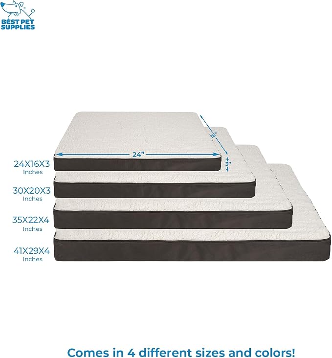 Best Pet Supplies Cute Dog Crate Mat Flat Bed with Waterproof Exterior, Thick Orthopedic Egg Foam Mattress, and Soft Sherpa Fleece Cover for Small, Medium, and Large Breeds - Brown, 41X29X4