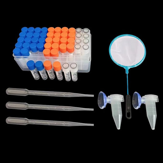 Brine Shrimp Egg Dispense Storage Kit with 50 Egg Collection Bottles, Holder, 3 Aquarium Feeders, 2 Automatic Feeding Bottles, Collecting Net