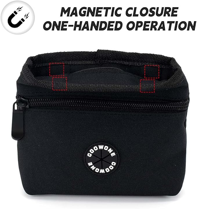 COOWONE Dog Treat Pouch with Pet Training Clicker, Detachable Dog Puppy Training Treat Bag, 900D Oxford Cloth Magnetic Closure Small Dog Poop Bag Holder for Travel or Outdoor Use