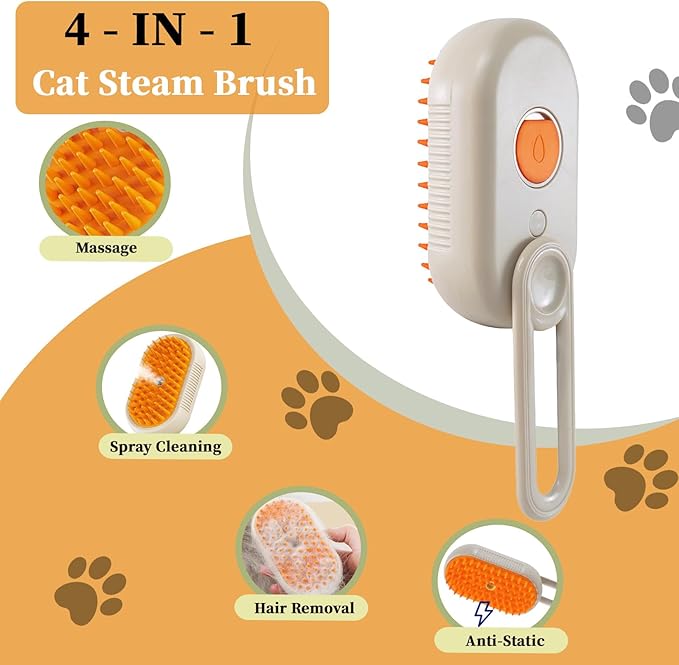 4-in1 Cat Steam Brush for Shedding & Grooming, Spray Hair Removal Comb with 2 Waterless Shampoo, Cat and Dog Brush for Shedding, Pet Grooming Comb Hair Removal Tool for Cats and Dogs