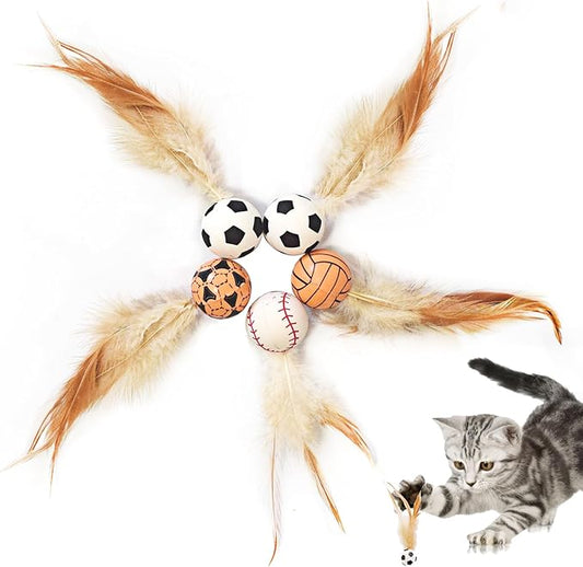 Cat Toy Balls, 5 PCS Colorful Feather Bouncy Balls for Cats No Noise Interactive Kitten Toys Cat Exercise Ball, Safe for Your Kitty (B)