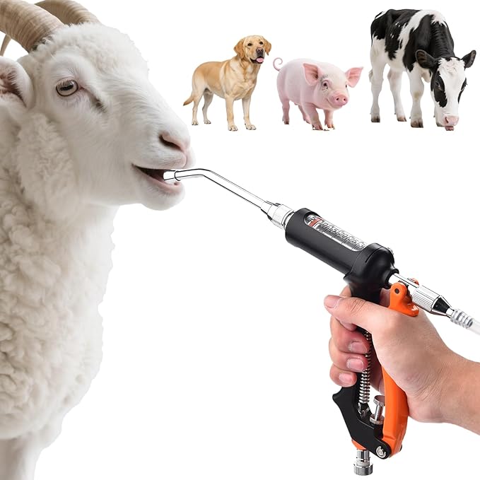 30ML Veterinary Metal Feeding Gun, Continuous Drench Gun Dosing Device Veterinary Adjustable Medicine Dispenser Husbandry Autonomous Feeding Tool, Pig Cattle, Sheep, Horse for Drench Gun