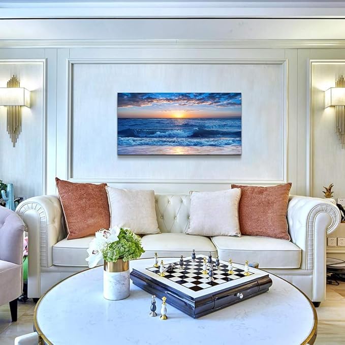 Canvas wall art for living room Blue Ocean Sea sun landscape painting bathroom Wall Decor Ready to Hang for Home Decorations office family bedroom kitchen Works canvas Prints pictures 30" x 60"inch