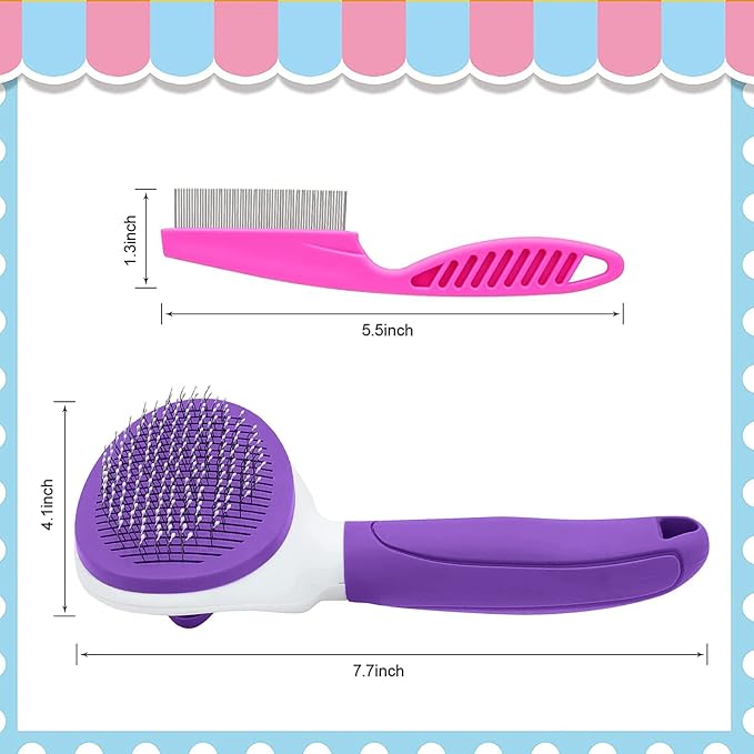 Cat Brush for Shedding, Cat Hair Brush with Release Button for Indoor Cats Dogs Self Cleaning Grooming(Purple)