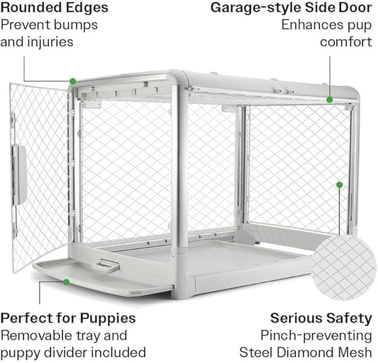 DIGGS Revol Collapsible Dog Crate with Wheels - Premium Portable Dog Crate - Safe, Stylish, and Convenient Indoor Kennel (Smoke, Medium)