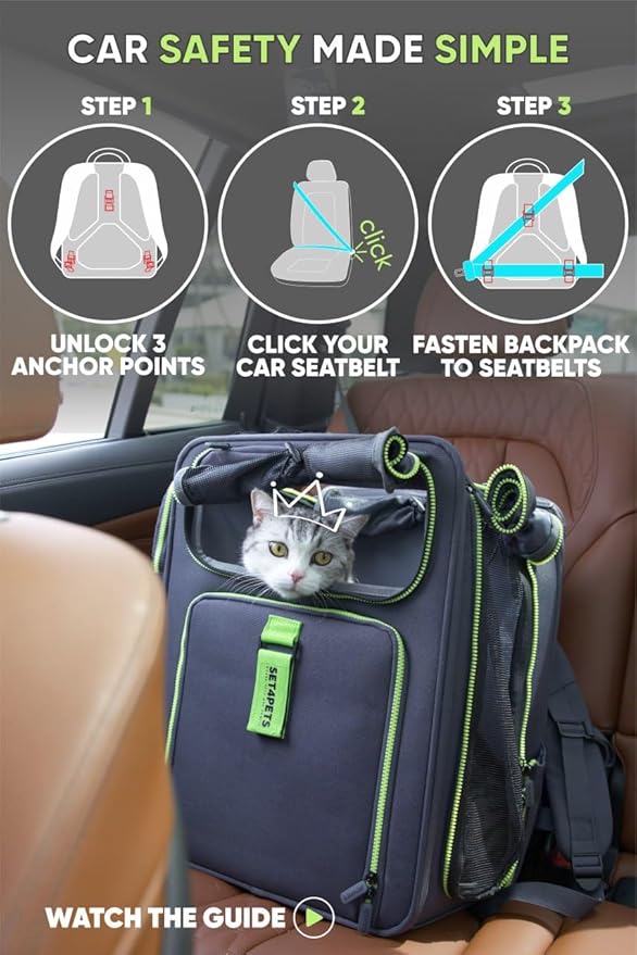Cat Backpack Carrier & Dog Car Seat for Small Pets Up to 25 lbs - Expandable Cat Carrier Backpack with Safety Leash and Breathable Mesh - Waterproof for Travel - 3 in 1