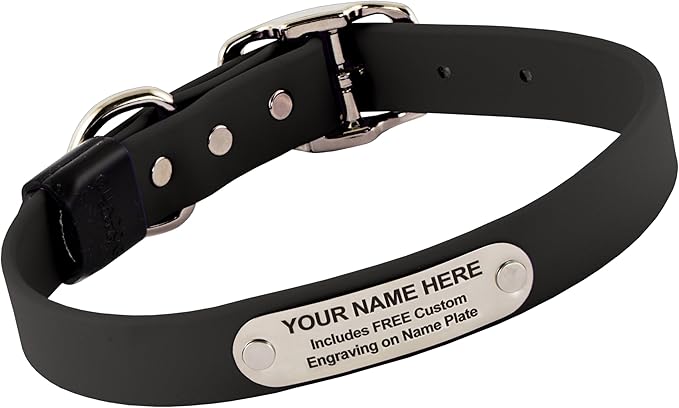 Biothane Custom Dog Collar – Waterproof, Stink-Proof Personalized Collar with Name & Phone Number – Durable, Many Sizes and Colors – Assembled in USA (Black)