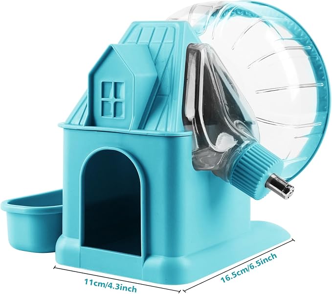 4 in 1 Silent Large Hamster Wheel Multifunctional Hamster Running Wheel Quite Running Spinner Wheel Accessories with Food Bowl Water Bottle for Hamsters Dwarf Gerbil (Blue)
