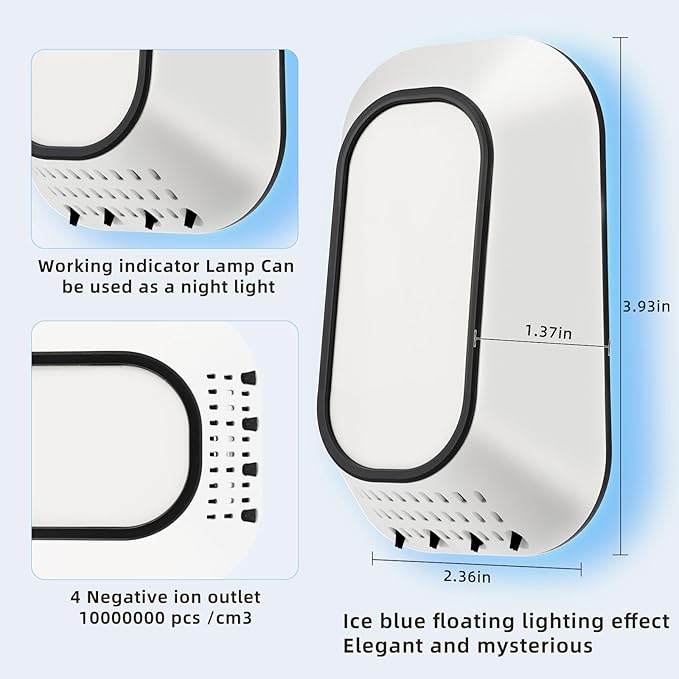 Air Ionizers for Home With 4 Negative Ion Output Heads,Ionizer Air Purifier Plug in With Backlight,Quiet and Energy-Saving, Ideal Air Cleaners for Bedroom,Office,Living Room and Pet Room(4)