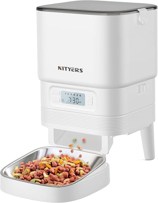 Automatic Cat Feeders - Nityers 4L Dog Automatic Feeders with Stainless Steel Bowl,1-6 Meals Per Day, Programmable Portion Size, Detachable Washable, Auto Pet Feeder for Cats and Dogs