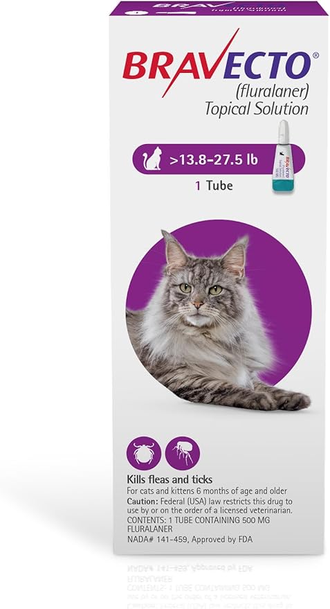 BRAVECTO Topical Solution for Cats, Flea & Tick, 12 Week Supply, >13.8-27.5 lbs., Purple Box