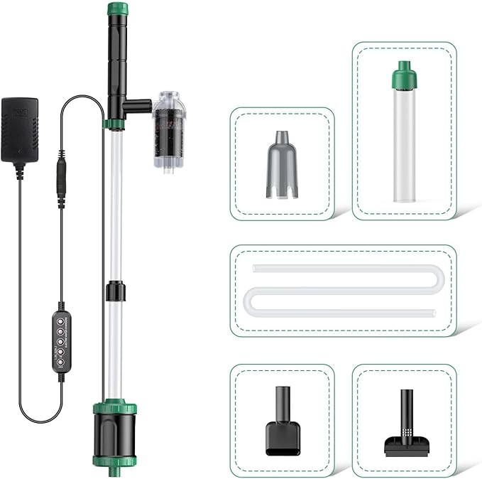 AKKEE Aquarium Vacuum Gravel Cleaner, 8 in 1 Multifunctional 36W Fish Tank Gravel Cleaner Vacuum for Water Changer Wash Sand Water Filter Circulation Waterproof Aquarium Vacuum Cleaner Timed Off