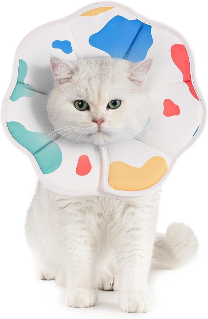 Avont Soft Cat Recovery Cone Collar, Adjustable Lightweight Kitten E-Collar for Small Dogs, Comfortable Neck Donut Stop Licking Scratching After Surgery -Cow(M)