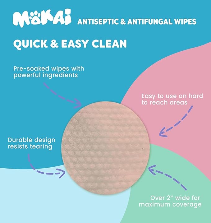 Antiseptic Wipes for Dogs Cats and Horses | Dog Chlorhexidine Wipes with Ketoconazole Dermatological Pads Hot Spots Itchy Paws Skin Rashes