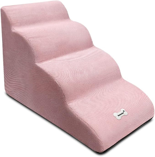 Dog Stairs, 4-Step Non-Slip Pet Ramp, High Resilience Sponge, Pink