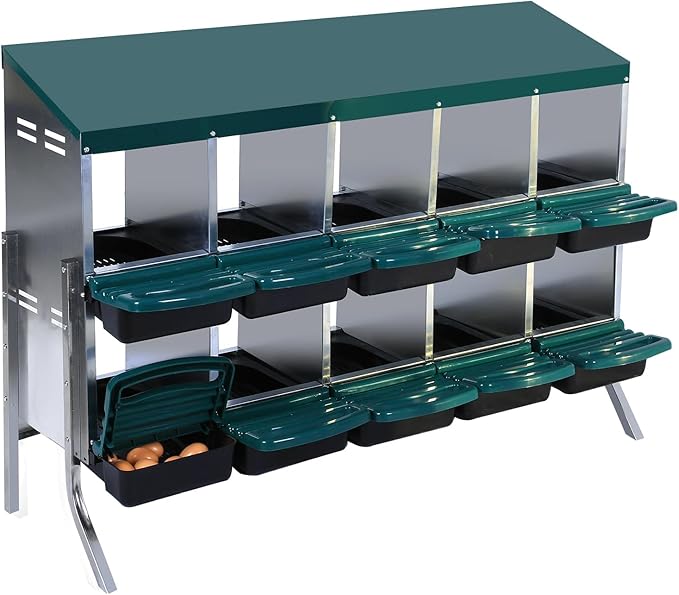 Chicken Nesting Box, 10 Hole 2 Layer Hen Nest Box with Legs, Roll Away Eggs Laying Boxes,Cleanable Pull Out Hen Roosting Boxes