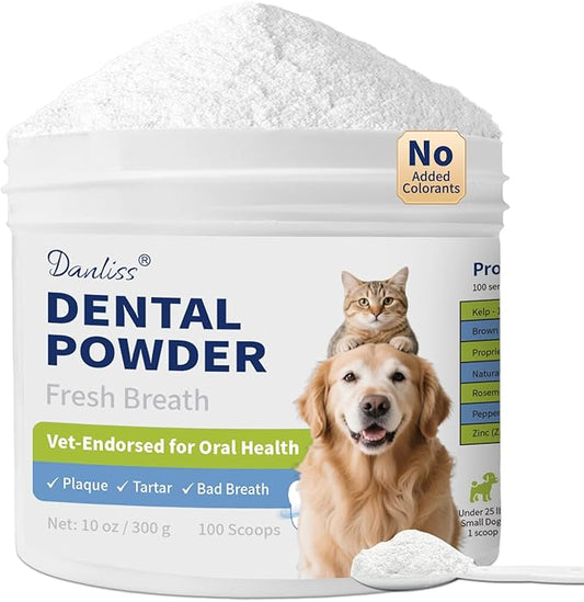 Dog Dental Powder for Pet Oral Care and Teeth Cleaning–No Added Colorants Breath Freshener for Cats and Dogs, Bad Breath, Plaque & Tartar Remover, Helps Protect Against Leaky Gums – 100 Scoops