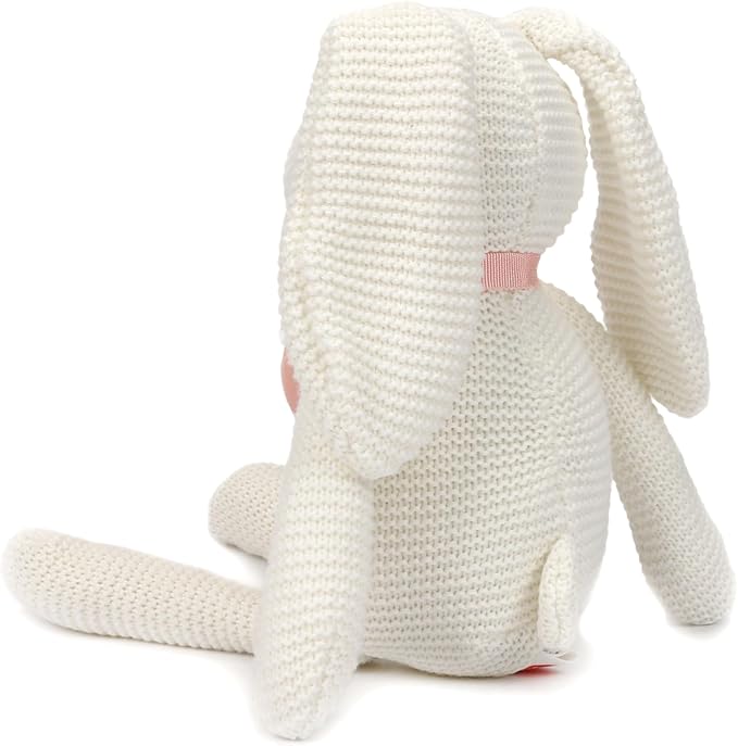 100% Organic Cotton Baby Toys White Bunny Rabbit Stuffed Animal for Newborn 7.1"