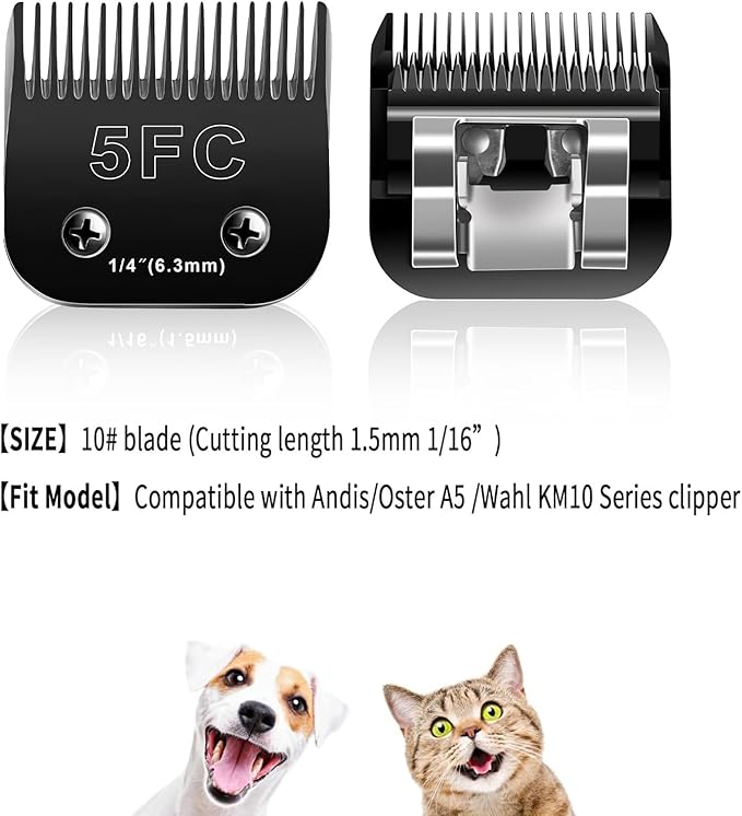 2PCS 5FC Blades Dog Grooming Blades Compatible with Andis/Oster A5/Wahl KM-10 Series Dog Clippers,Detachable Clipper Replacement Blade,Black(5FC/2PCS)