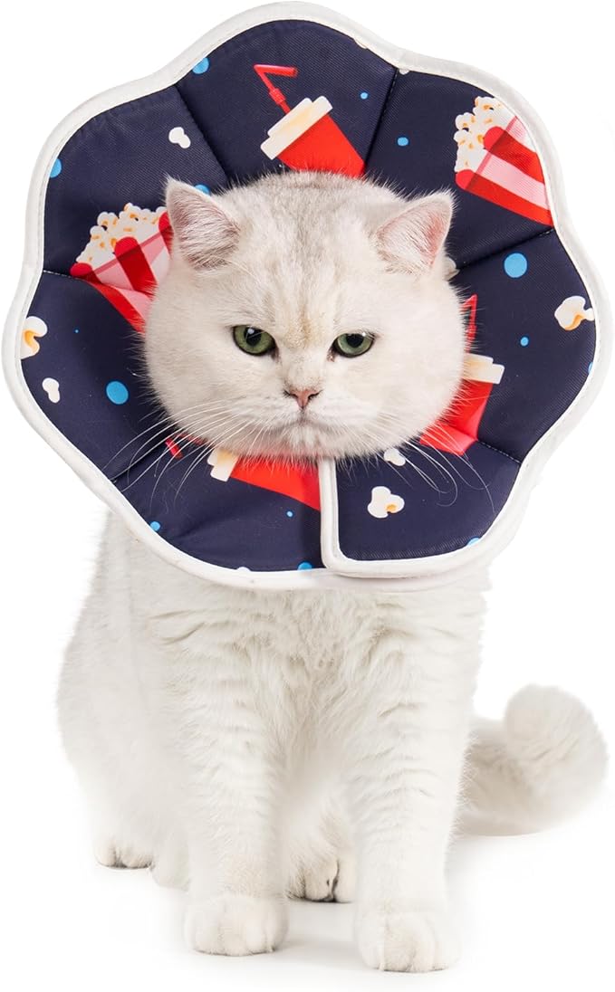 Avont Soft Cat Recovery Cone Collar, Adjustable Lightweight Kitten E-Collar for Small Dogs, Comfortable Neck Donut Stop Licking Scratching After Surgery -Popcorn(S)