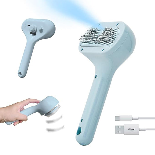 Cat Steam Brush for Shedding, Self Cleaning Cat Brush with Water Spray, 3-in-1 Design for Massage, Hair Removal, and Cleaning, Steamy Brushes for Indoor Cats and Dogs (Blue)