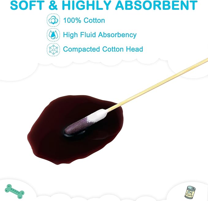 100 PCS Professional Dog Ear Cleaning Swabs - 6-inch Large Cotton Swabs, Gentle and Comfortable Bamboo Cotton Buds, Prevent Infections, Ideal Solution for Pet Ear Care (Long Tips)