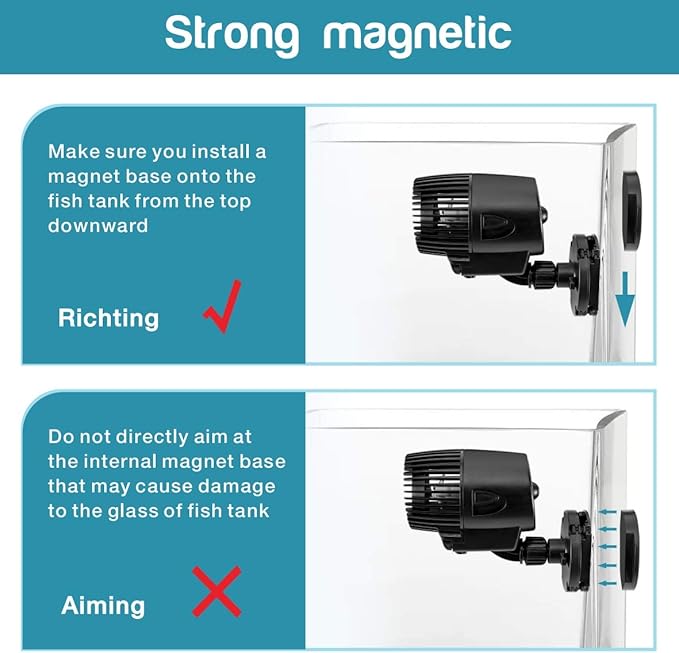 AQQA Wave Maker Pump, 2100GPH Aquarium Circulation Pump 360 Degree Rotatable Submersible Powerhead Pump with Magnet Suction Base for Marine and Freshwater Aquariums (15W)