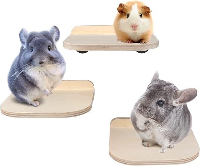 Chinchilla Wooden Platform Set, Chinchilla Cage Platform with Feeding Bowl, Small Animals Cage Accessories for Squirrel Gerbil Suger Glider Hamsters (3Pcs of Small Platform)