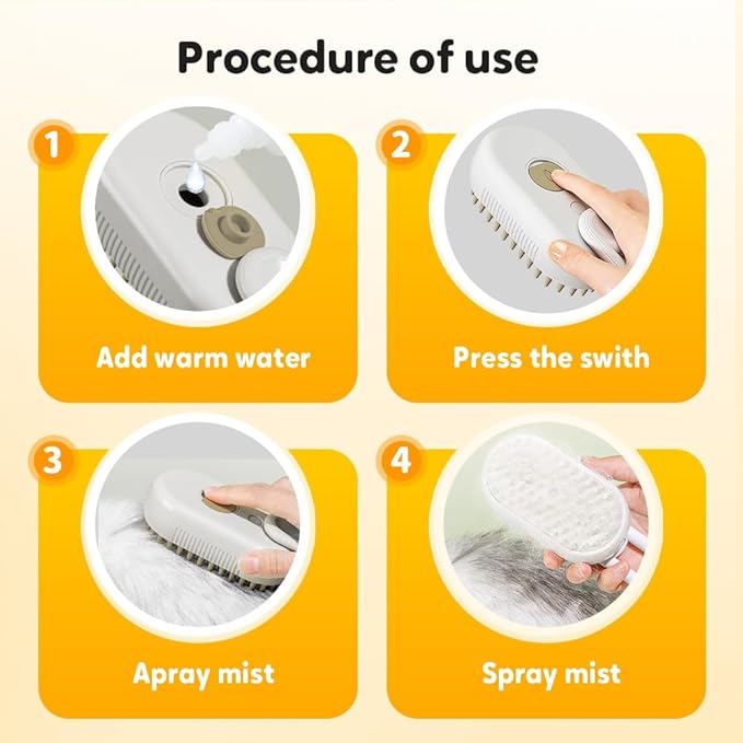 3-In-1 Rechargeable Steamy Cat Brush, Deep Cleaning & Hair Removal System with Rotating Handle, 360° Massage for Cats & Dogs (Cream)