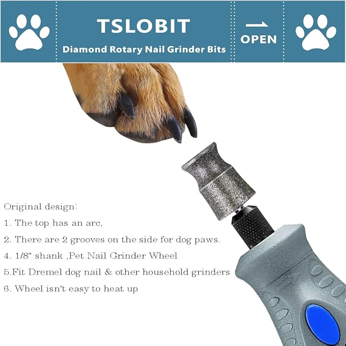 Diamond Dog Nail Grinder Bits for Rotary Tool,1/8" Nail Grinder Attachment for Dremel Grinder Replacement Heads Pets Nail Care Clippers for Medium Large Dogs,2-Pack（Large A&B）