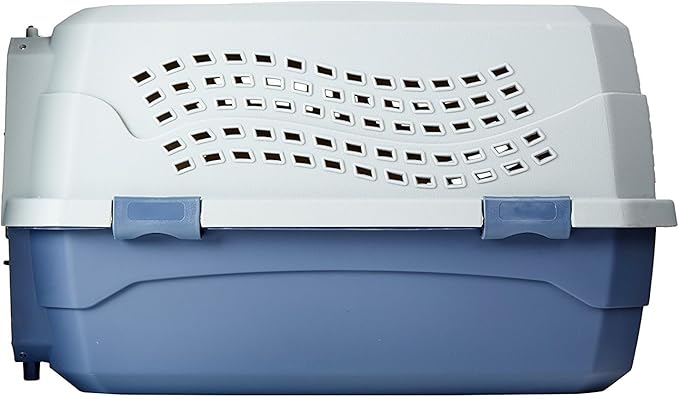 Amazon Basics 2-Door Top-Load Hard-Sided Dogs, Cats Pet Travel Carrier, Gray & Blue, 22.8"L x 15.0"W x 13.0"H