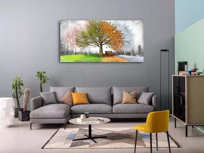 Canvas Prints Wall Art Decor Large Four Seasons Tree Picture 1 Panel Spring Summer Autumn Winter Tree Painting Artwork for Dining Room Kitchen Home Decor Stretched and Framed Ready to Hang