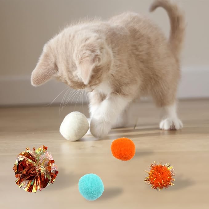 60 Pack Cat Toys - Assorted Kitten, Mouse, Crinkle & Pom Pom Balls