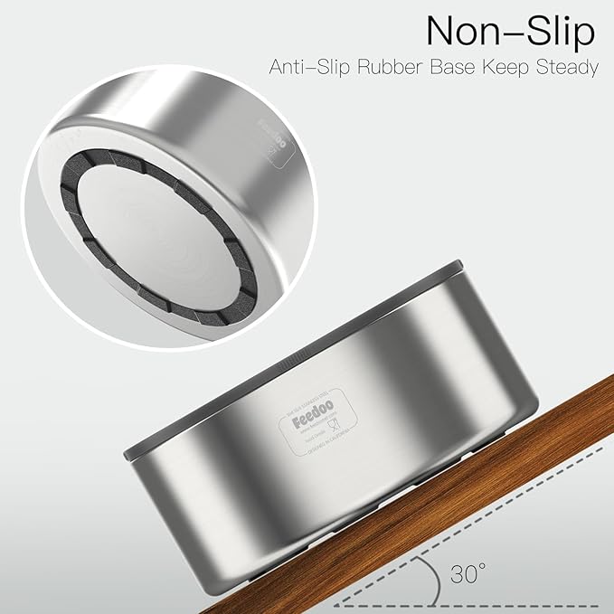 1Gallon No Spill Water Bowl for Dogs, Double-Wall Stainless Steel with Splash-Proof Paws Lid and Floating Disk, Non-Slip Base, Easy to Clean Slow Water Feeder for Large Medium Dogs