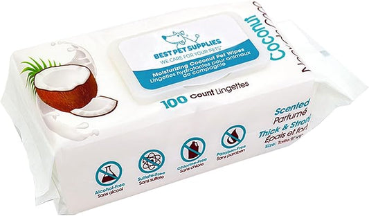 Best Pet Supplies Pet Wipes for Dogs - Dog Wipes Cleaning Deodorizing, for Coats, Ears, Paws - Moisturizing, Coconut, 100 Count