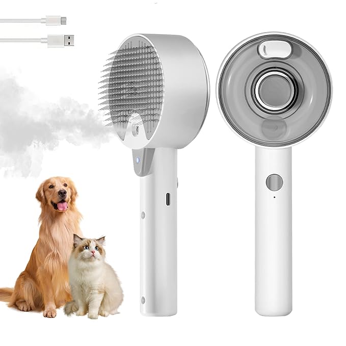 Cat Steam Brush,Cat Brushes for Indoor Cats, 4 In 1Spritz Spray Defur Comb, Cloud Care Shedding Control, Pet Grooming Brush for Long Short Hair Cats Dogs, Massage Clean Design Pet Steam Brushes