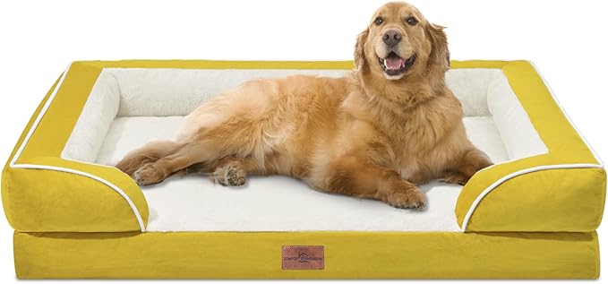 Comfort Expression Orthopedic XL Dog Beds, Waterproof Extra Large Dog Bed with Bolster, Washable Dogs Bed Sofa with Removable Cover & Non-Slip Bottom(X-Large,Spicy Mustard)