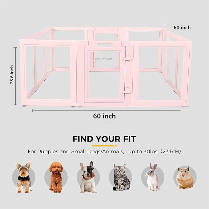 Clear Acrylic Plastic Dog Playpen - Clear Dog Play Pen - Easy Assemble Acrylic Dog Playpen - Puppy Playpen, Cat Playpen, Small Animal Playpen, Dog Play Pen Indoors (Pink-23.6" H, 12PCS)