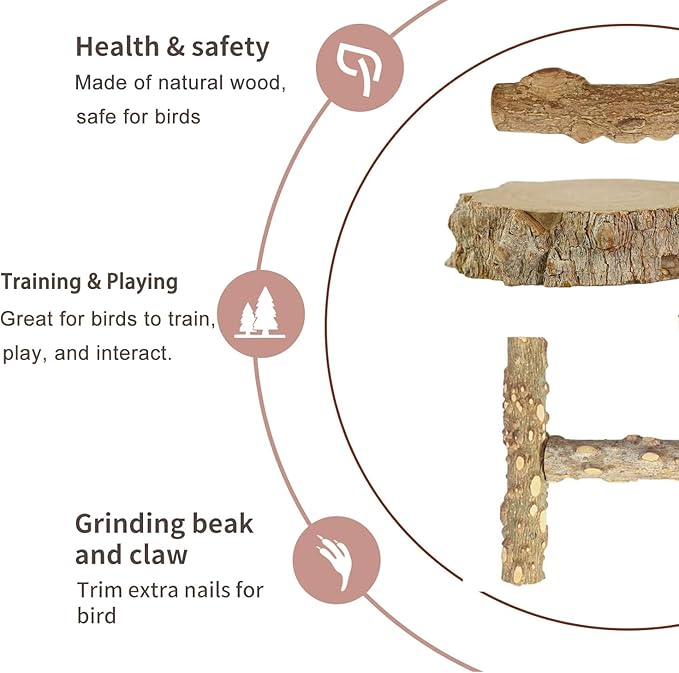 Bird Ladder Perch for Cage, Nature Wooden Bird Bridge Exercise Stands Parrot Climbing Chewing Toys for Small Animal (B)