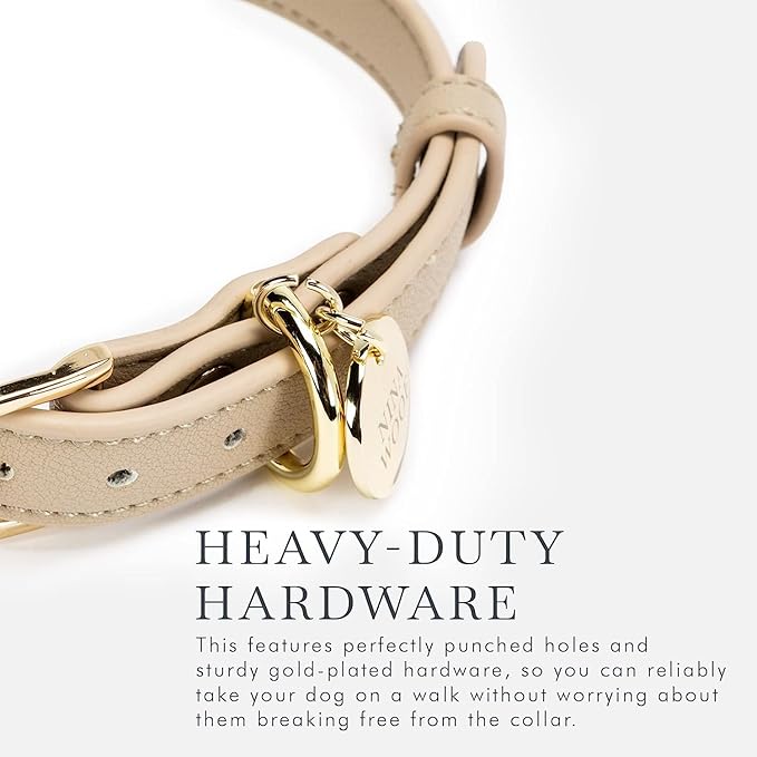 Cupertino Dog Collars, Harnesses & Leashes Made from Vegan Leather with Dog Tracker Device Holder Adjustable Dog Collar (Medium, Beige)