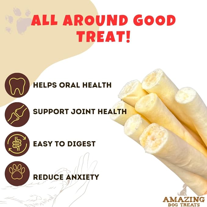 Amazing Dog Treats - 6 Inch Cow Tail Dog Chew- Thick - (10 Pcs/Pack) - Premium Quality - Sourced from Grass Fed Cattle - Long Lasting Dog Chew- Rawhide Alternative